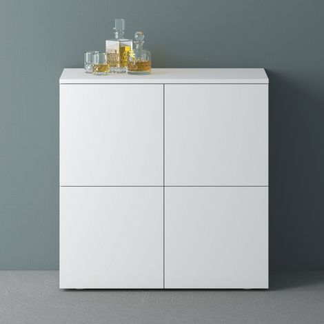 Mai & Mai – Buffet blanc mat 76x36,4x74 cm – 4 portes soft-close – Panneaux E1 écologiques – Design sans poignée – Rangement modulable (1/5)