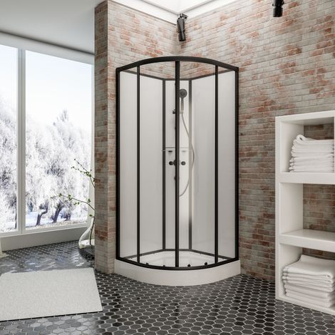 Schulte Komplettkabine Kreta II, 4-5 mm ESG Sicherheitsglas Klar hell, Größe: 89 x 89 cm, Profilfarbe: Mattschwarz