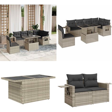 vidaXL Salon de jardin avec coussins 7 pcs gris clair résine tressée (1/5)