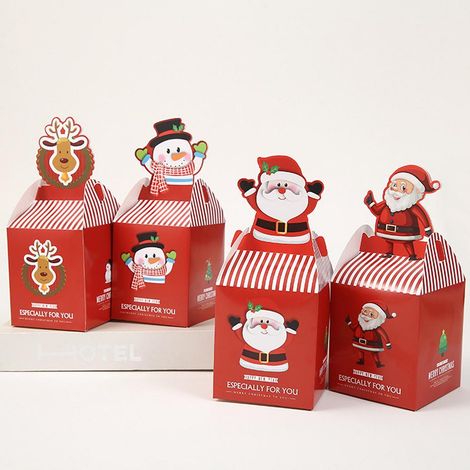20 Weihnachtsgeschenkboxen für Kekse und Süßigkeiten, aus recycelbarem Papier, mit Motiven von Weihnachtsmann, Schneemann und Rentier, ideal für Partys und festliche Anlässe.