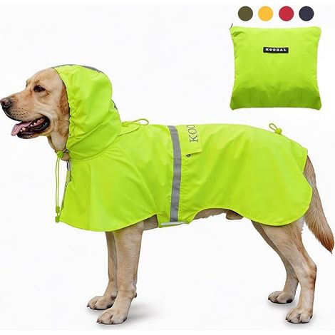 Dog Raincoats with Hood, Ultralight and Breathable Dog Coat with Reflective Strips for Medium to Large Dogs (Fluorescent Green, 5XL) (1/3)