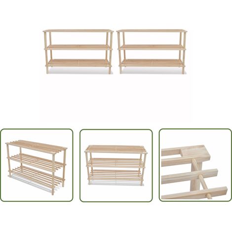 The Living Store Range-chaussures à 3 étagères 2 pcs Bois de sapin solide - Meuble Rangement Chaussures - Étagère Chaussure - Meuble Entrée - Rangement Intérieur - Organisateur Chaussures (1/5)