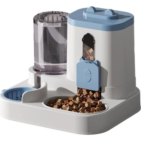 Dispensador automático de comida y agua 2 en 1, bebedero automático para perros y gatos pequeños y medianos, gran capacidad (azul) (1/5)