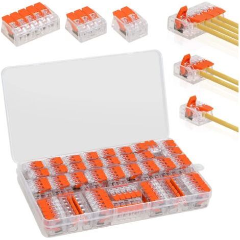 75 Pièces Connecteurs Électriques Rapide avec levier, Domino Électrique Bornes de Connexion 221-412, 221-413, 221-415, 35pcs 2 entrées, 25pcs 3 entrées, 15pcs 5 entrées