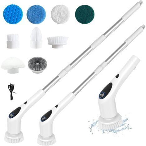 Brosse de nettoyage électrique, brosse à chaussures électrique, brosse de douche, autonomie de 90 minutes, réglage du couple à trois vitesses, avec manche allongé, équipée de 9 têtes de brosse, écran (1/3)