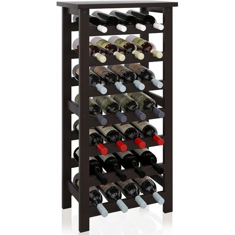 Étagère à vin en Bambou, Support d'affichage de 28 Bouteilles avec Dessus de Table, étagères de Rangement sur Pied à 7 Niveaux pour Cuisine, Garde-Manger, Cave, Bar (Noir) (1/5)