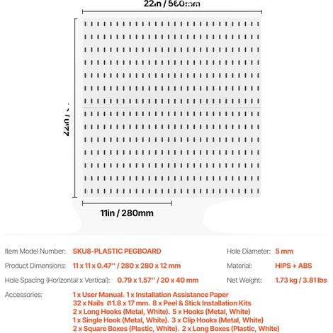Panneaux Muraux en Pegboard, Design Modulaire, Organisation Polyvalente, 4pcs 11x11in (1/2)