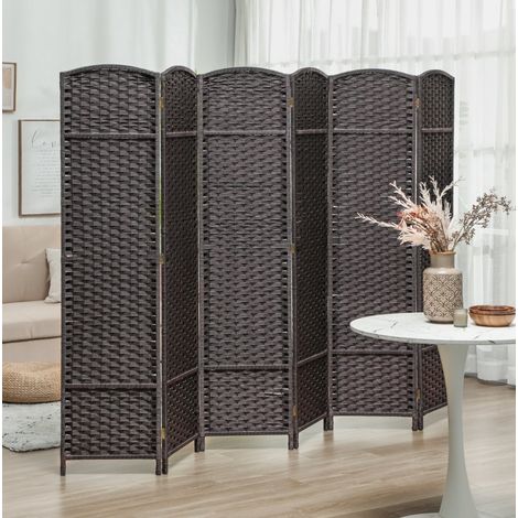 Faltbarer 6-teiliger Paravent, Raumteiler mit Webmuster, 240 x 170 cm, Braun HAVRYA (1/5)