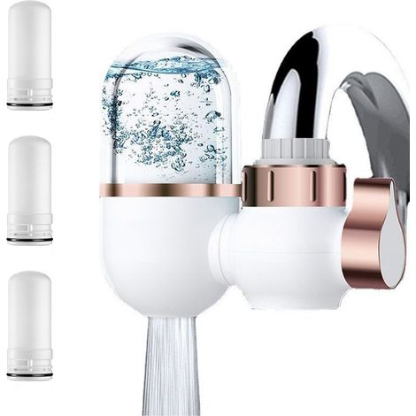 filtro de agua para grifo, 3 cartuchos de carbón activado, reducción de cloro y olores, ABS y PC, cocina y baño (1/5)