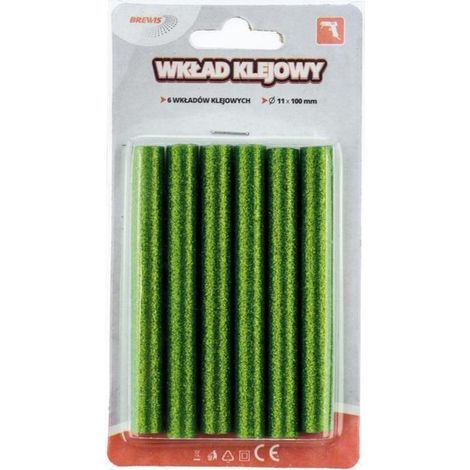 Inserto de pegamento con purpurina verde de 11 mm x 10 cm, 6 unidades