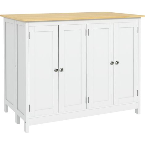 Desserte îlot de cuisine blanc design moderne, plan de travail rabattable, 2 tabourets, 2 placards avec 4 portes. (1/5)