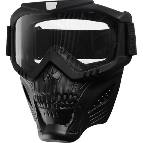 Totenkopf-Motorradbrille mit abnehmbarer Gesichtsmaske, ATV Dirt Bike UV Racing Reiten Airsoft Offroad Motocross Schutzbrille Mx taktische Brille,Transparente Gläser (1/5)