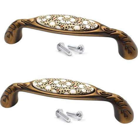 Maniglie vintage in ceramica per cassetti da cucina (set da 2), realizzate in lega di zinco, interasse 96 mm. (1/5)