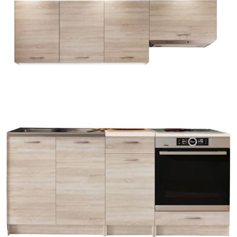 Cucina completa Teano, Set compatto e funzionale con ante e cassetto, Rovere
