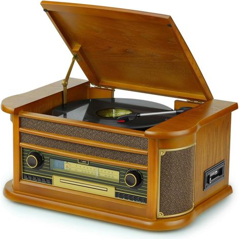 Platine Vinyle rétro Bluetooth avec Haut-parleurs, système Audio stéréo avec CD, Cassette, Radio FM, Enregistrement USB, entrée AUX, Sortie RCA, 33/45/78 TR/Min (1/5)