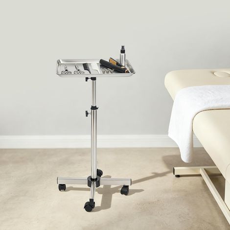Chariot de coiffure, plateau de tatouage, plateau de salon de salon, chariot à roulettes réglable en hauteur en aluminium et acier inoxydable, avec roues, chariot de salon pour spa, barbier, clinique (1/5)