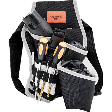 Sac à Outils pour perceuse électrique sans Fil avec Ceinture réglable,Sacs Porte-Outils Noir avec Paquet de Clous pour forets,Plusieurs Poches Tissu Oxford épaissi Durable et Robuste (1/5)