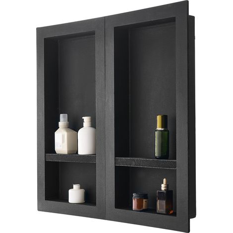 VEVOR Shower Niche, 40.6 x 81.3 cm + 40.6 x 81.3 cm Recessed Wall Niche with Movable Shelf, 10.2 cm Thick Modern Soap & Shampoo Storage Organizer,Square Corners,Sealed Waterproof, Black for Bathroom (1/5)