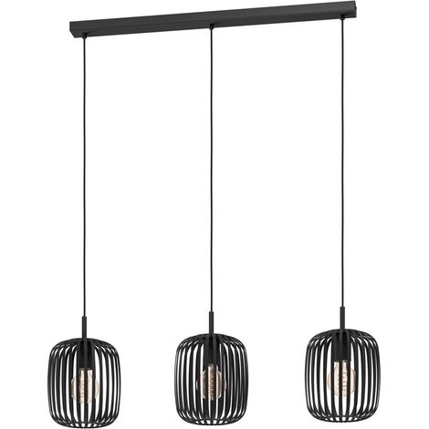 Lampadario A Sospensione Minimal Romazzina Lineare Acciaio Nero 3 Luci E27 (1/4)