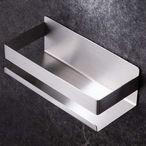 Support de salle de bain support de rangement en acier inoxydable support de salle de bain mural sans poinçon argent (1/5)