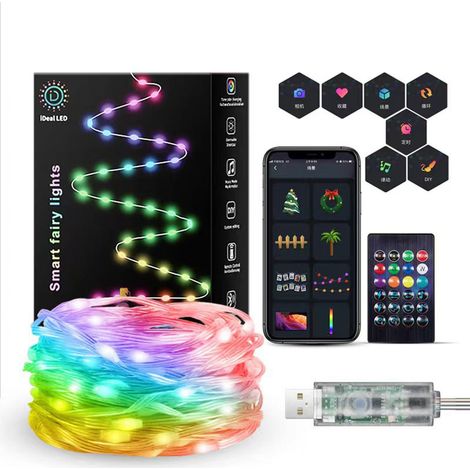 Contrôleur LED iDeal + télécommande 24 touches, 10 m - 100 LED, guirlande lumineuse pour fête, jardin, Noël, mariage, anniversaire, chambre, décoration - Multicolore (1/4)