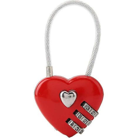 Cadenas à combinaison en forme de cœur avec code à 3 chiffres pour bagages, sacs, protection par mot de passe, paire de cadenas pour casier scolaire/armoire à dossiers (rouge) (1/5)