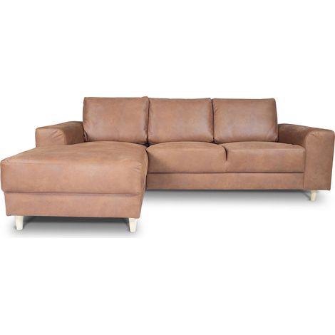 Nordic Sofa mit Chaiselong links gewendet Cognacfarben Leder.