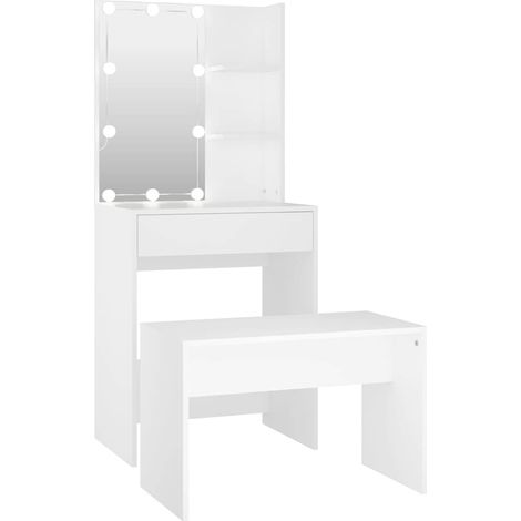 Maison Exclusive - Schminktisch-Set mit LED Weiß Holzwerkstoff (1/5)