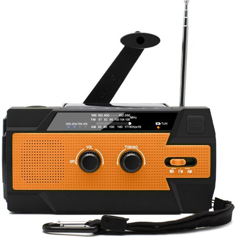 Radio portatile a energia solare con manovella, radio a dinamo ricaricabile con AM/FM/WB, batteria ricaricabile integrata da 4000 mAh, 4 modalità, torcia a LED, allarme SOS per emergenze all'aperto, a