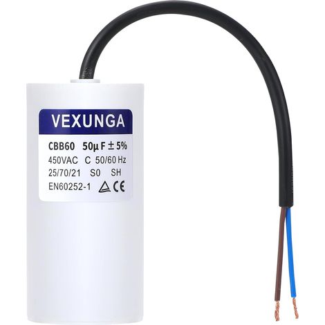 CBB60 AC Condensateur 50uF 450V Condensateurs de Démarrage Moteur Volet Roulant 50 MFD 450VAC SH 50x103MM 50/60Hz Avec Fil pour Pompe Piscine (1/5)