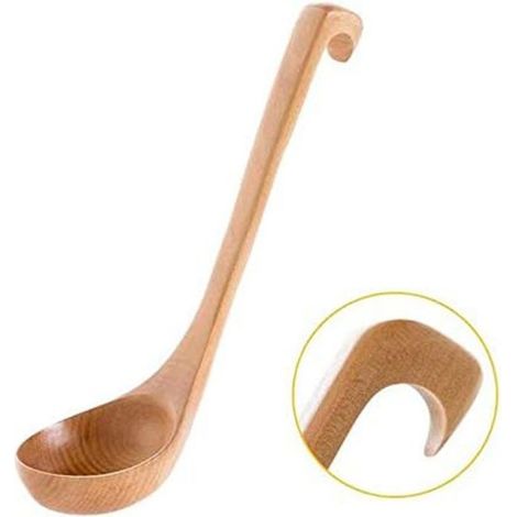 1 pièce Cuillère en bois, cuillère à sauce, ustensile de cuisine naturel — 28 cm — grain visible — idéale pour préparer et servir (1/4)