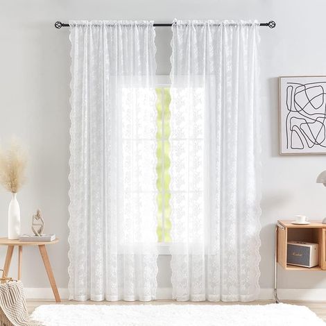 Rideaux Transparents Blancs de 203,2 cm de Long pour Porte, Rideaux de fenêtre en Dentelle filtrant la lumière, Rideaux de Porte pour Salon, Chambre à Coucher, 132,1 x (1/5)