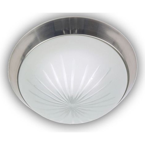 LED Deckenleuchte rund, Schliffglas satiniert, Dekorring Nickel matt, Ø 35cm (1/4)