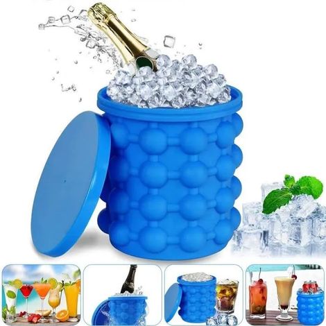 Ice Cube Bac à Glaçons, Ice Cube Magique Glacon Ice Cube Maker Silicone Glacon Seau Moule Glacon avec Couvercle Ice Genie (1/4)