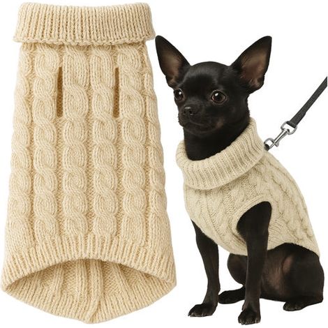 Pull pour chien tricoté à col montant beige taille S pour petits chiens/chats (1/5)