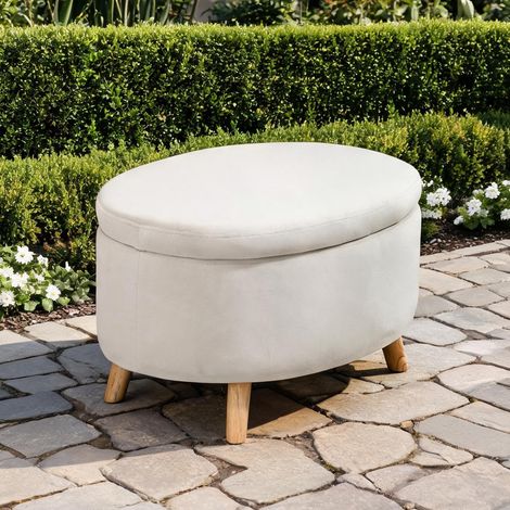 Banc de rangement ovale en tissu beige avec couvercle 71 x 51,5 (1/5)