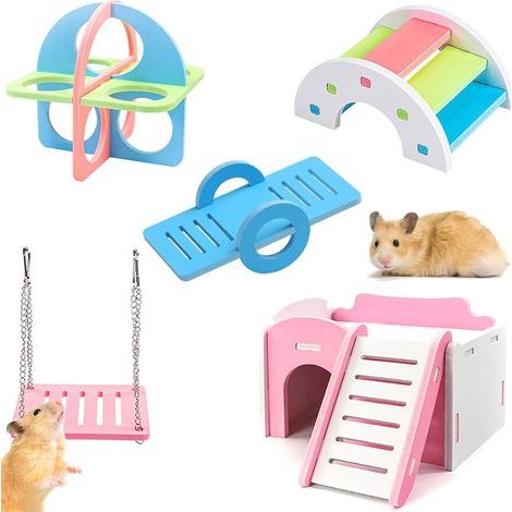 Lot de 5 jouets pour hamster - Maison arc-en-ciel - Jouet d'entraînement - Cage balançoire pour hamster - Aire de jeux pour hamsters rats gerbilles petits animaux (1/5)