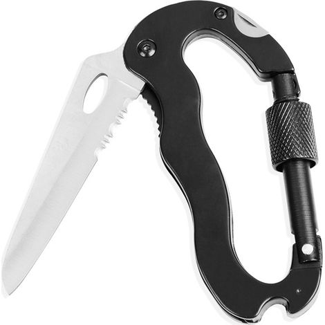 Couteau de poche multifonction avec mousqueton, tournevis, décapsuleur et porte-clés pour le camping et la randonnée. (1/5)