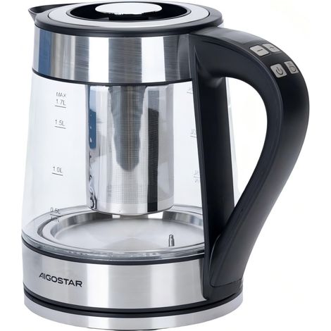 Bouilloire électrique Aigostar 1,7 L 2200 W, en verre borosilicate, pour la maison et le bureau