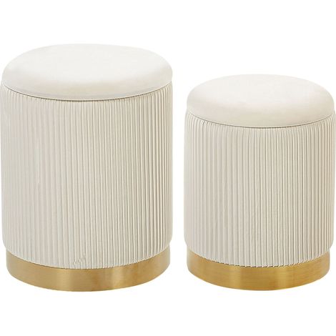 Set of 2 Storage Pouffes MIRAMAR Velvet White