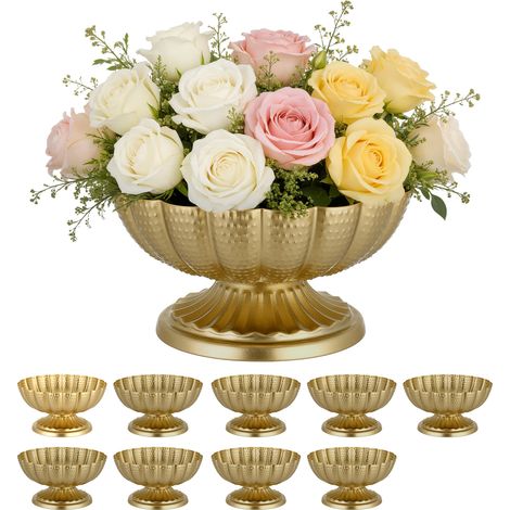 VEVOR 10 Stk. Hochzeitsvasen Tafelaufsatz Blumenvasen für Hochzeit 10 cm Hoch, Metall Tafelaufsatz Vasen mit Blumenständern, Blumenschale Tischdeko für Hochzeiten Party Jubiläumsfeier Zeremonie, Gold (1/5)