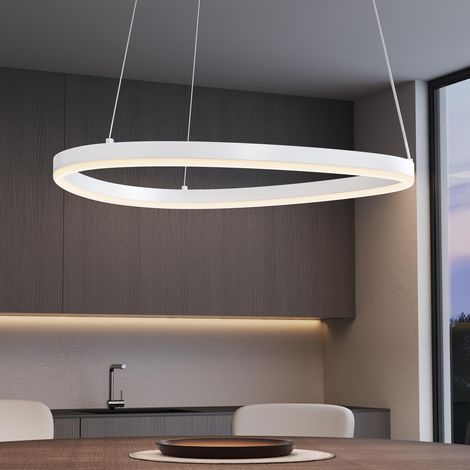 Mai & Mai Lampadario Sospensione 16W, 50 CM, Metallo Base, Lunghezza Filo 100 CM, Altezza regolabile, Lampada da Soffitto a Sospensione per Camera da Letto, Cucina e Soggiorno, Bianco, Alivetta (1/5)