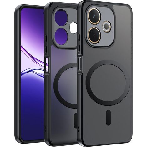 Magnétique Coque pour Oppo A5 Pro 4G/5G Case avec MagSafe, Anti-Chute Silicone Souple + Acrylique Givré Coque, Etui Translucide Mat Arrière Housse Fine Antichoc - Noir (1/5)
