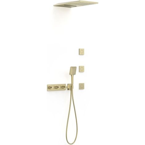 Kit robinet thermostatique encastré 4 voies pour douche B-system Cava doré - TRES 30725405CA