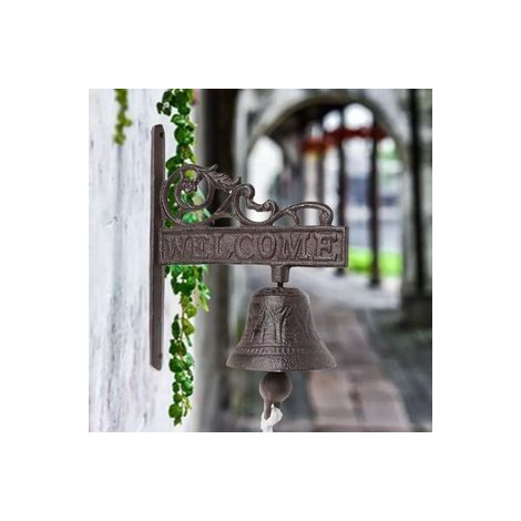 Cloche en fer forgé créative avec motif oiseau, décoration murale de jardin suspendue style américain campagnard, cloche décorative jardin style campagne, décoration murale suspendue fer forgé oiseau (1/5)