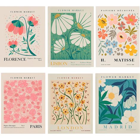Affiche Murale - Imprimé Floral Abstrait en Aquarelle - Pour Chambre Salon Salle De Bain Bureau - 8 x 10 Pouces - Lot de 6 (1/5)