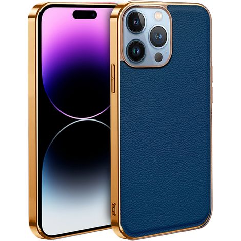 Étui pour iPhone 13 Pro, cuir de vachette, bleu (1/4)