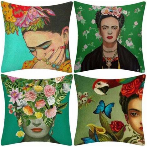 4-piece Frida Kahlo self-portrait oil painting cotton linen throw pillowcase car seat, sofa cushion, couch cover, bedspread 4545CM (1/4)