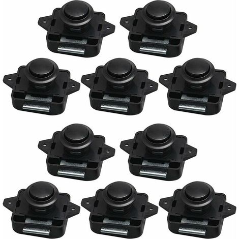 Lot De 10 Loquets À Bouton Poussoir - Sans Clés Pour Camping-Car, Maison, Tiroir, Armoire Noir