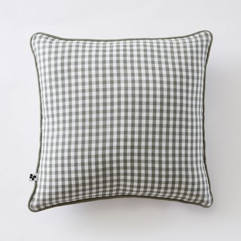 Coussin déhoussable 45 x 45 cm - Double gaze de coton tissée teinte - VICKIE - Romarin (1/5)